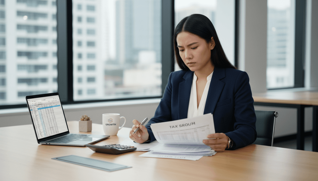 Tax professional reviewing documents